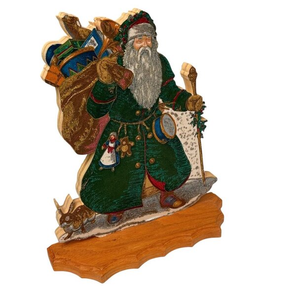 Old World Santa Wooden Signed George Bakes Cranston Victorian Holiday Decor 12" - Picture 8 of 12